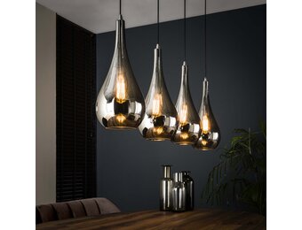 Hoyz - Hanglamp met 4 lampen - Serie Silver Drop - Handgeblazen glas