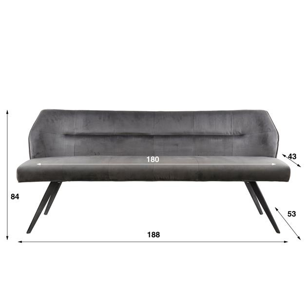 Hoyz - Eetkamerbank Pull 180cm - Antraciet - Velours