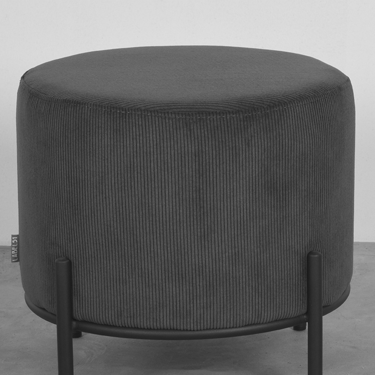 LABEL51 Poef Troy 46x46x41 cm - Antraciet - Ribcord - L