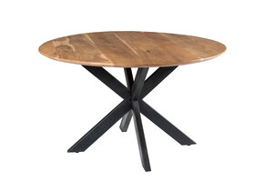 Livingfurn - Ronde Ovale Eetkamertafel - Spider Tafelpoot - van Acasia Hout Gecoat Staal - 130 cm - Bruin