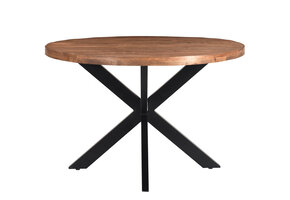 Livingfurn - Eetkamertafel Rocky Round Spider 120cm - Mangohout / Gecoat Staal