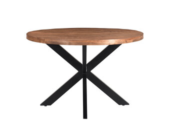 Livingfurn - Eetkamertafel Rocky Round Spider 120cm - Mangohout / Gecoat Staal