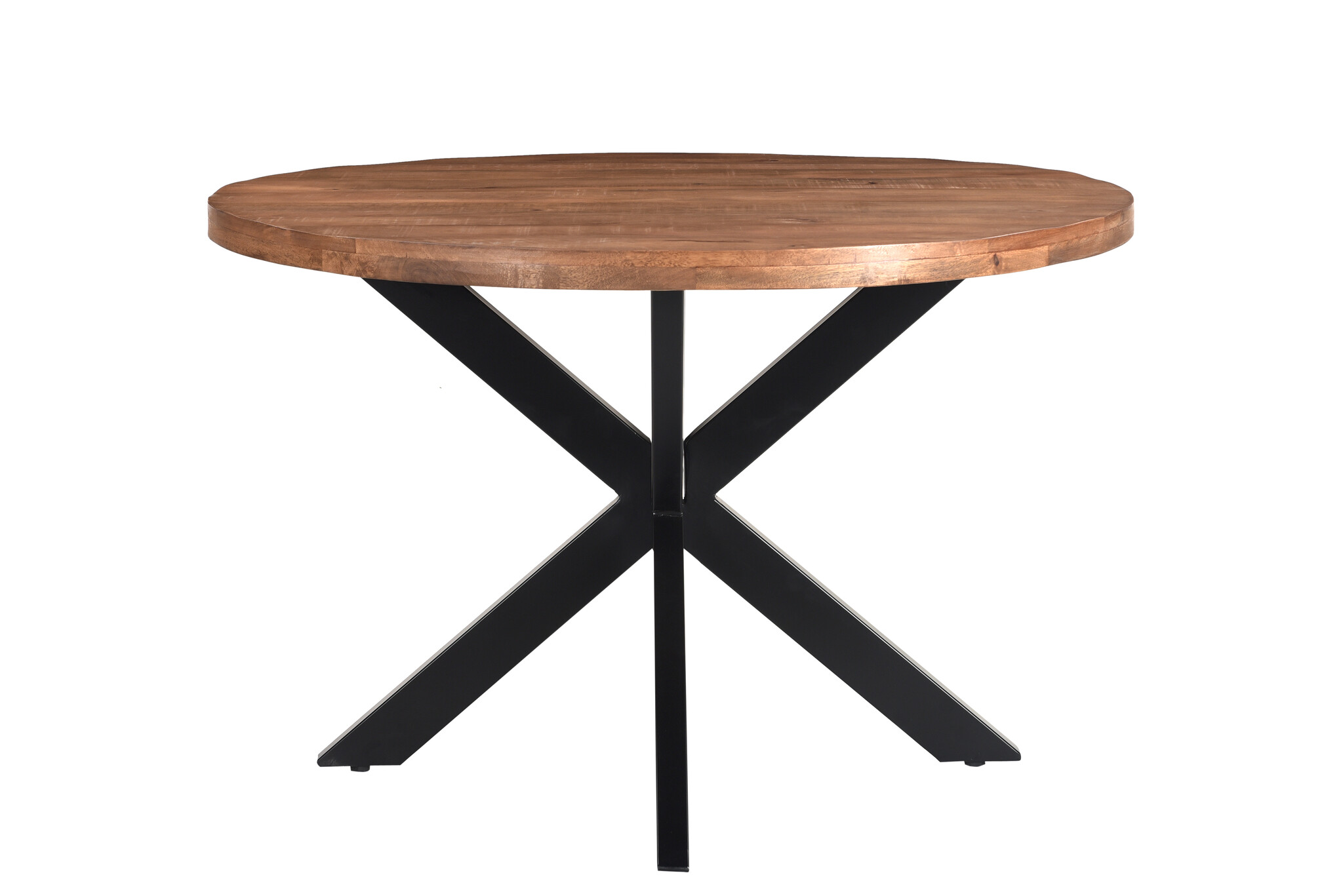 Livingfurn - Eetkamertafel Rocky Round Spider 120cm - Mangohout / Gecoat Staal
