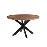 Livingfurn - Eetkamertafel Rocky Round Spider 120cm - Mangohout / Gecoat Staal