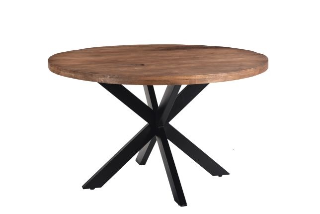 Livingfurn - Eetkamertafel Rocky Round Spider 120cm - Mangohout / Gecoat Staal