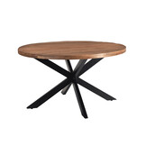 Livingfurn - Eetkamertafel Rocky Round Spider 130cm - Mangohout / Gecoat Staal