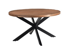 Livingfurn - Eetkamertafel Rocky Round Spider 130cm - Mangohout / Gecoat Staal
