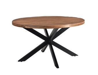 Livingfurn - Eetkamertafel Rocky Round Spider 130cm - Mangohout / Gecoat Staal
