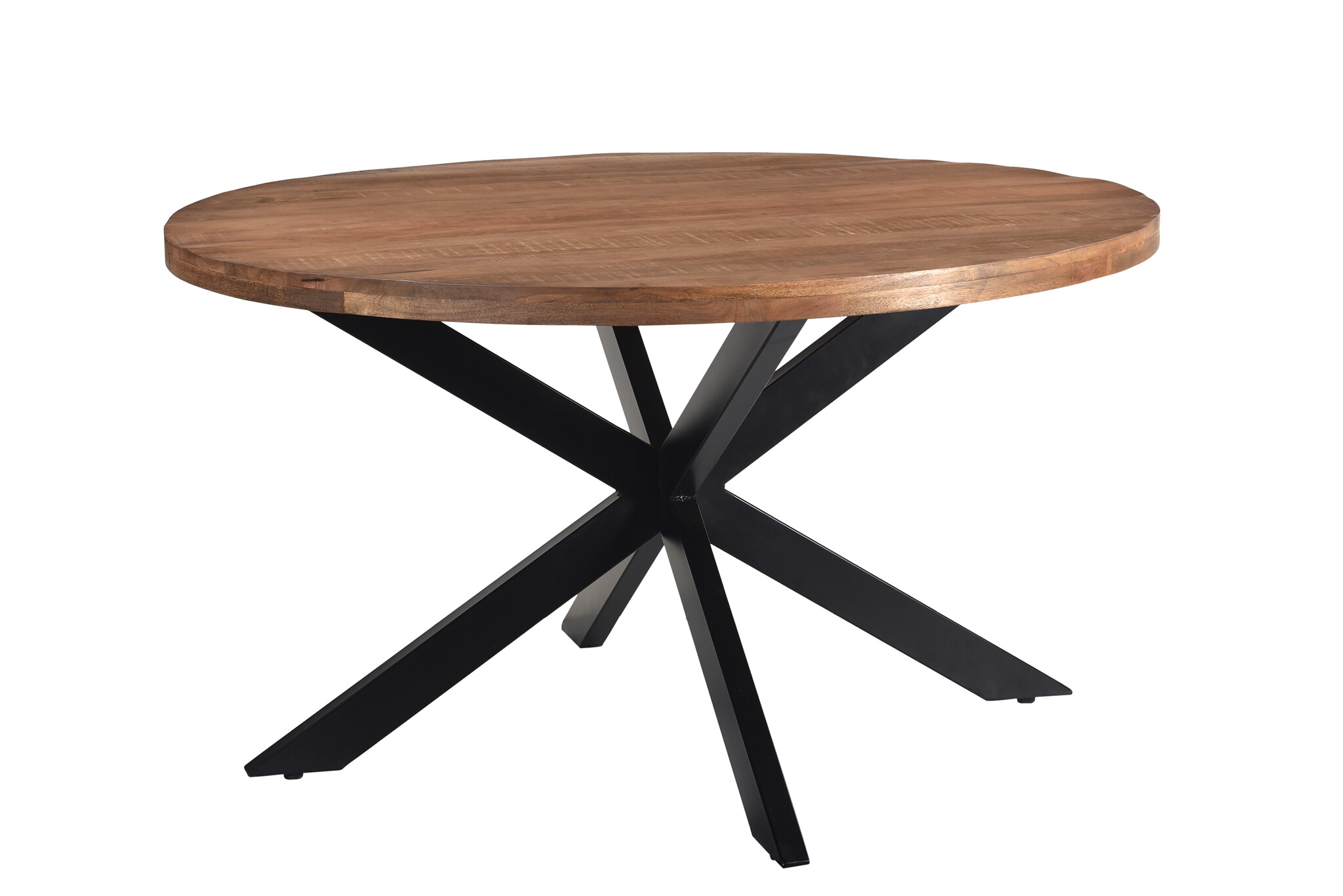 Livingfurn - Eetkamertafel Rocky Round Spider 130cm - Mangohout / Gecoat Staal