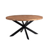 Livingfurn - Eetkamertafel Rocky Round Spider 130cm - Mangohout / Gecoat Staal
