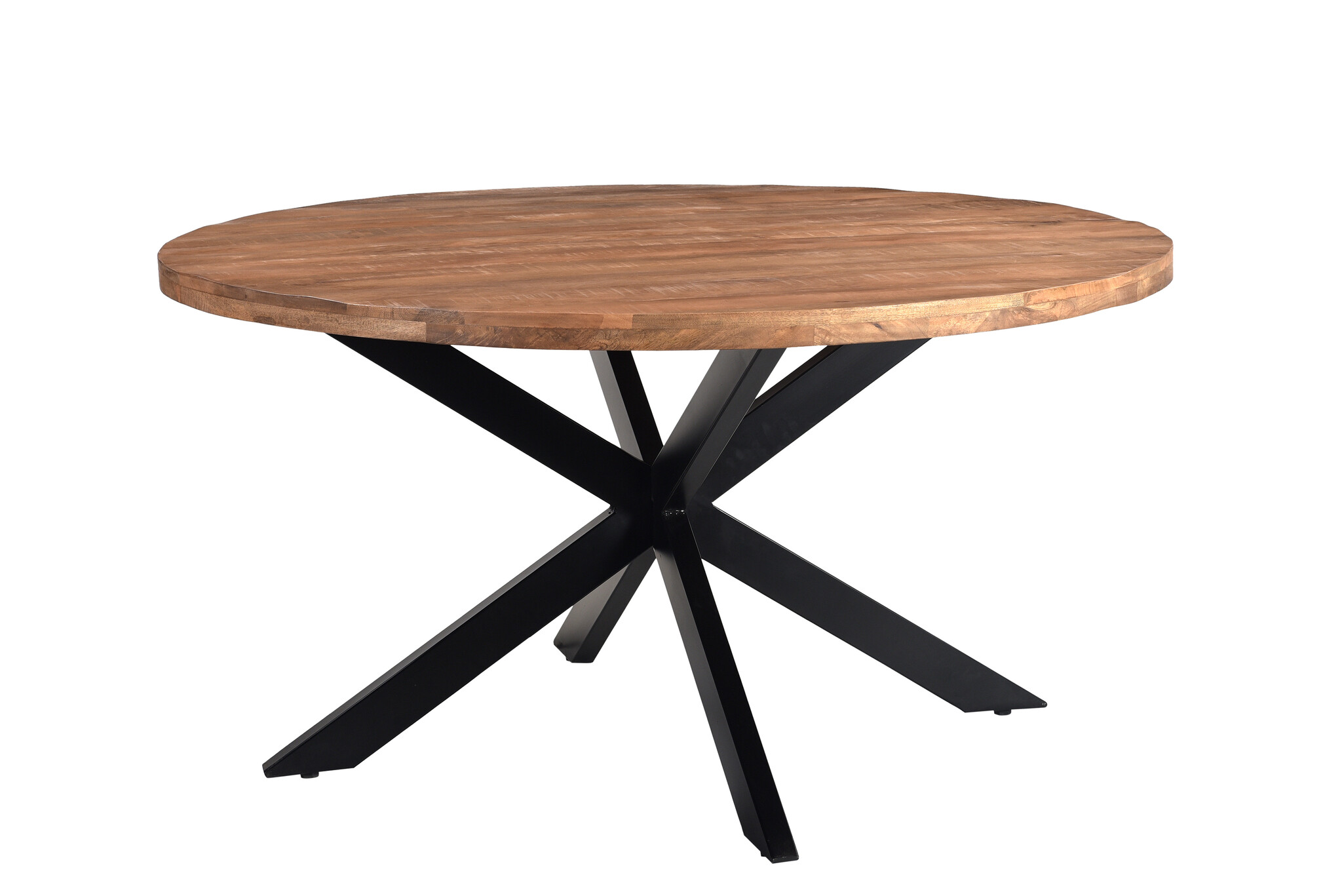 Livingfurn - Eetkamertafel Rocky Round Spider 130cm - Mangohout / Gecoat Staal