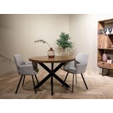 Livingfurn - Eetkamertafel Rocky Round Spider 130cm - Mangohout / Gecoat Staal