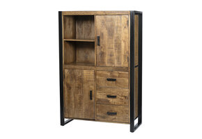 Livingfurn - Kabinetkast Nairobi - 43x100x150 - Mangohout en Gecoat Staal