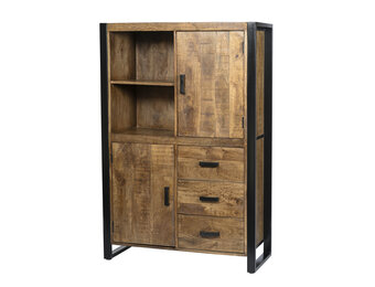 Livingfurn - Kabinetkast Nairobi - 43x100x150 - Mangohout en Gecoat Staal