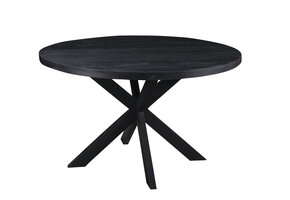 Livingfurn - Ronde Zwarte Eetkamertafel Kala - Spider Tafelpoten - van Mango Hout en Gecoat Staal - 130 cm