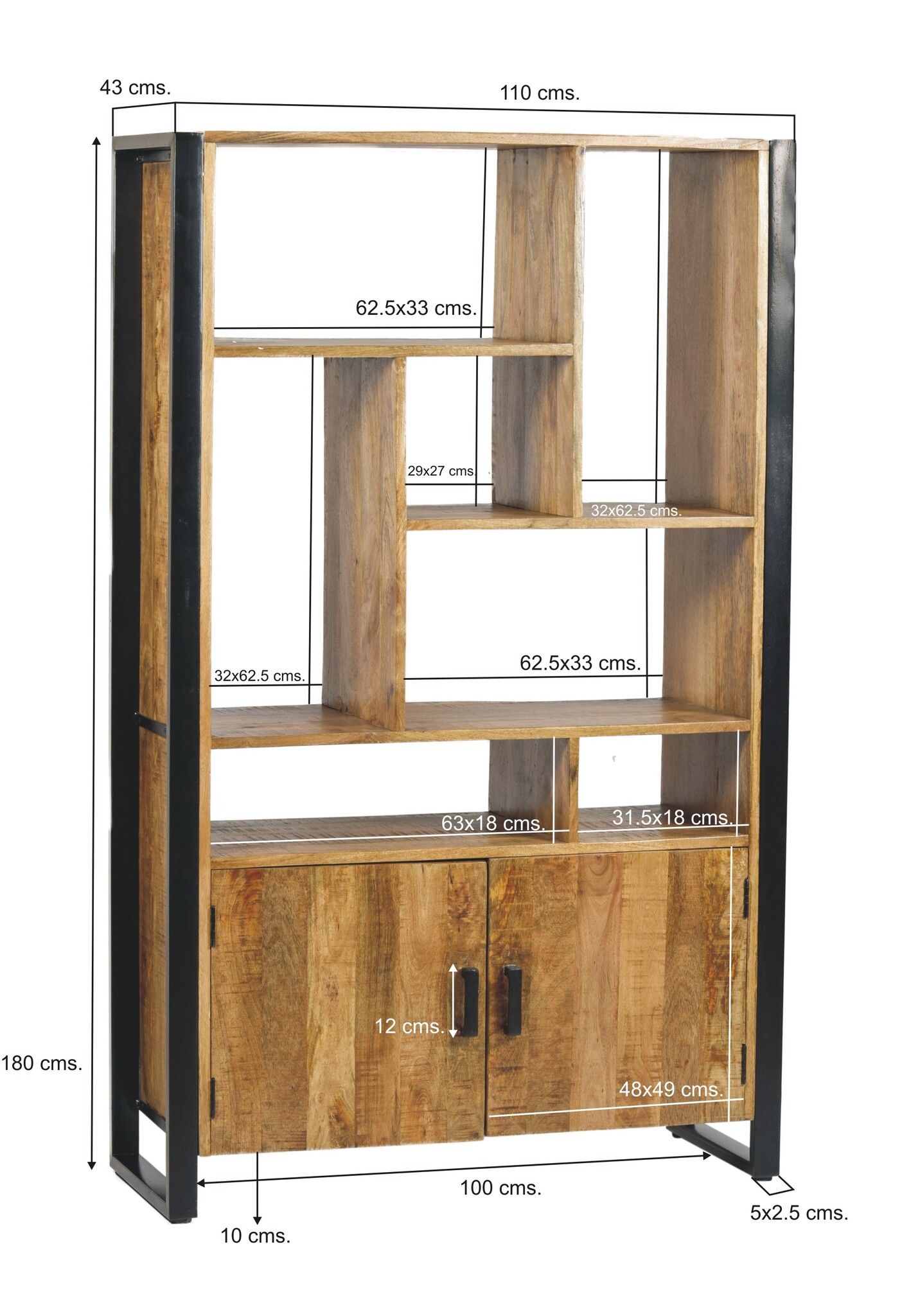 Livingfurn - Kabinetkast Nairobi - 110x180 - Mangohout en Gecoat Staal