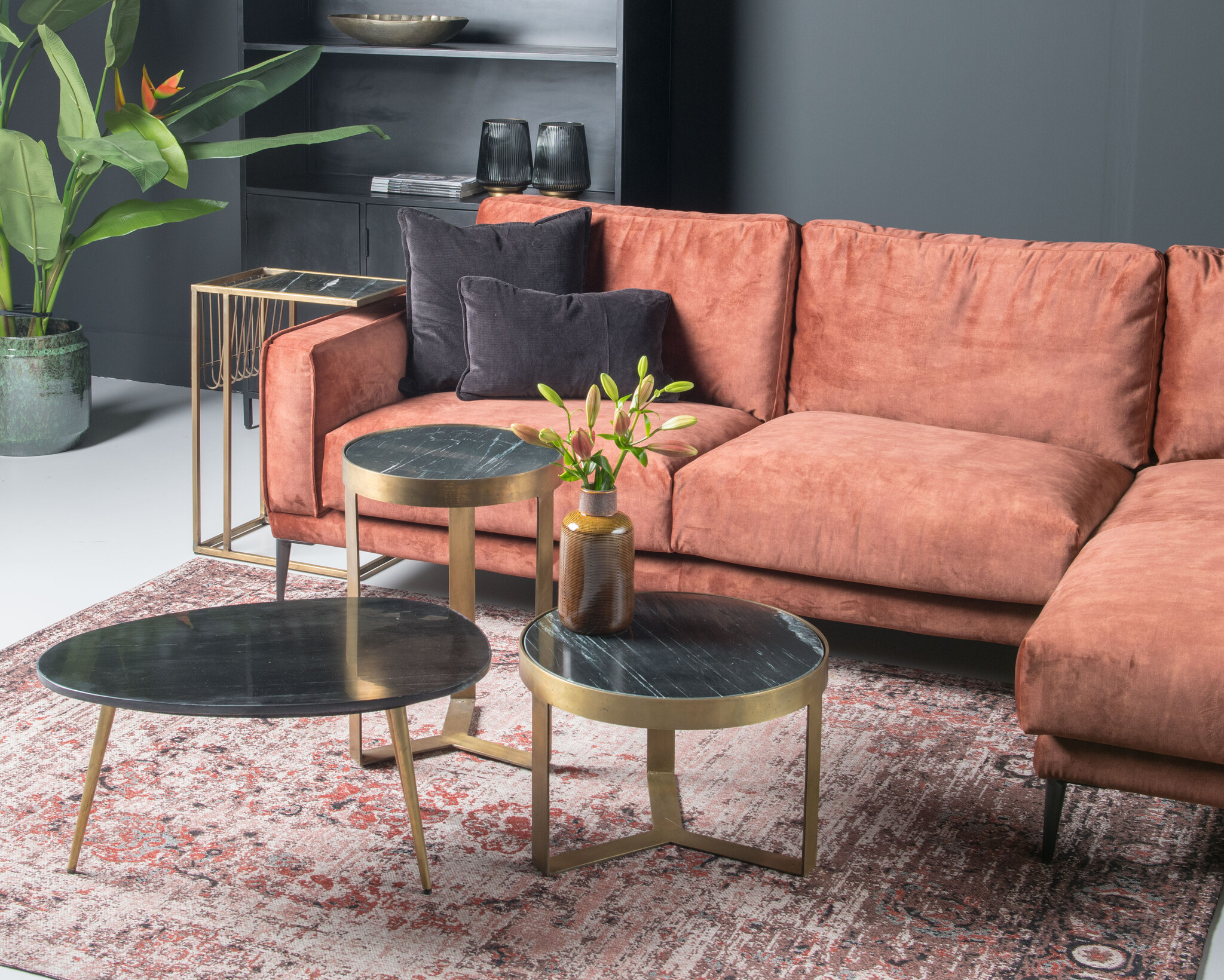 D - Livingfurn - Salontafel Organic Marble Zwart Goud - 50x70x35 - Marmer