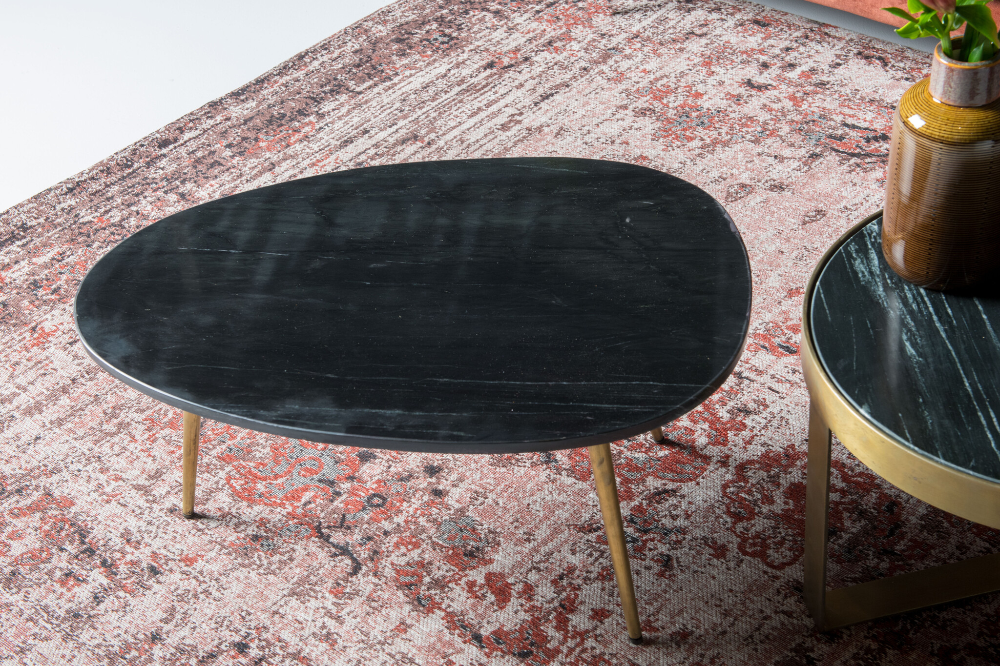 D - Livingfurn - Salontafel Organic Marble Zwart Goud - 50x70x35 - Marmer