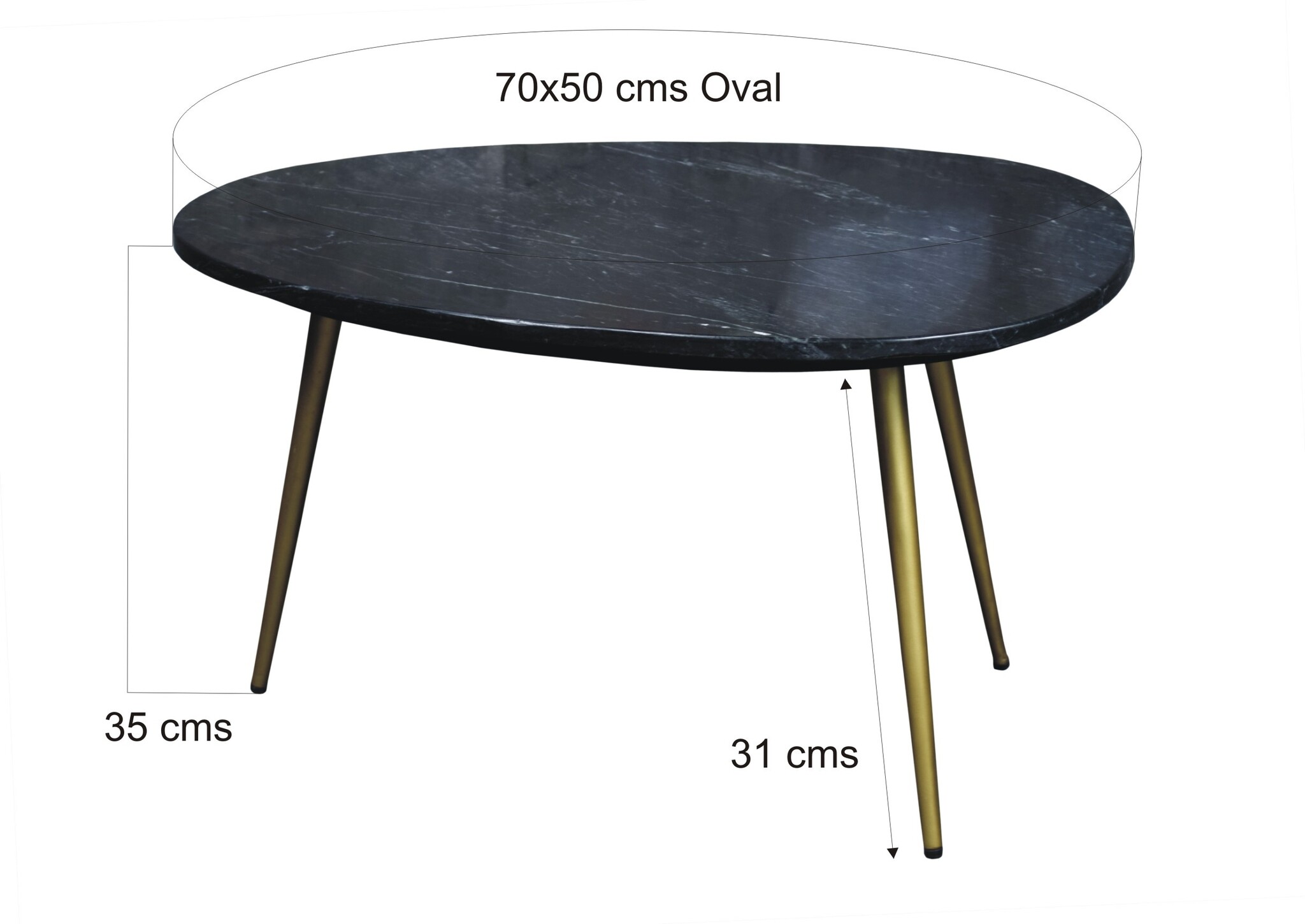 D - Livingfurn - Salontafel Organic Marble Zwart Goud - 50x70x35 - Marmer