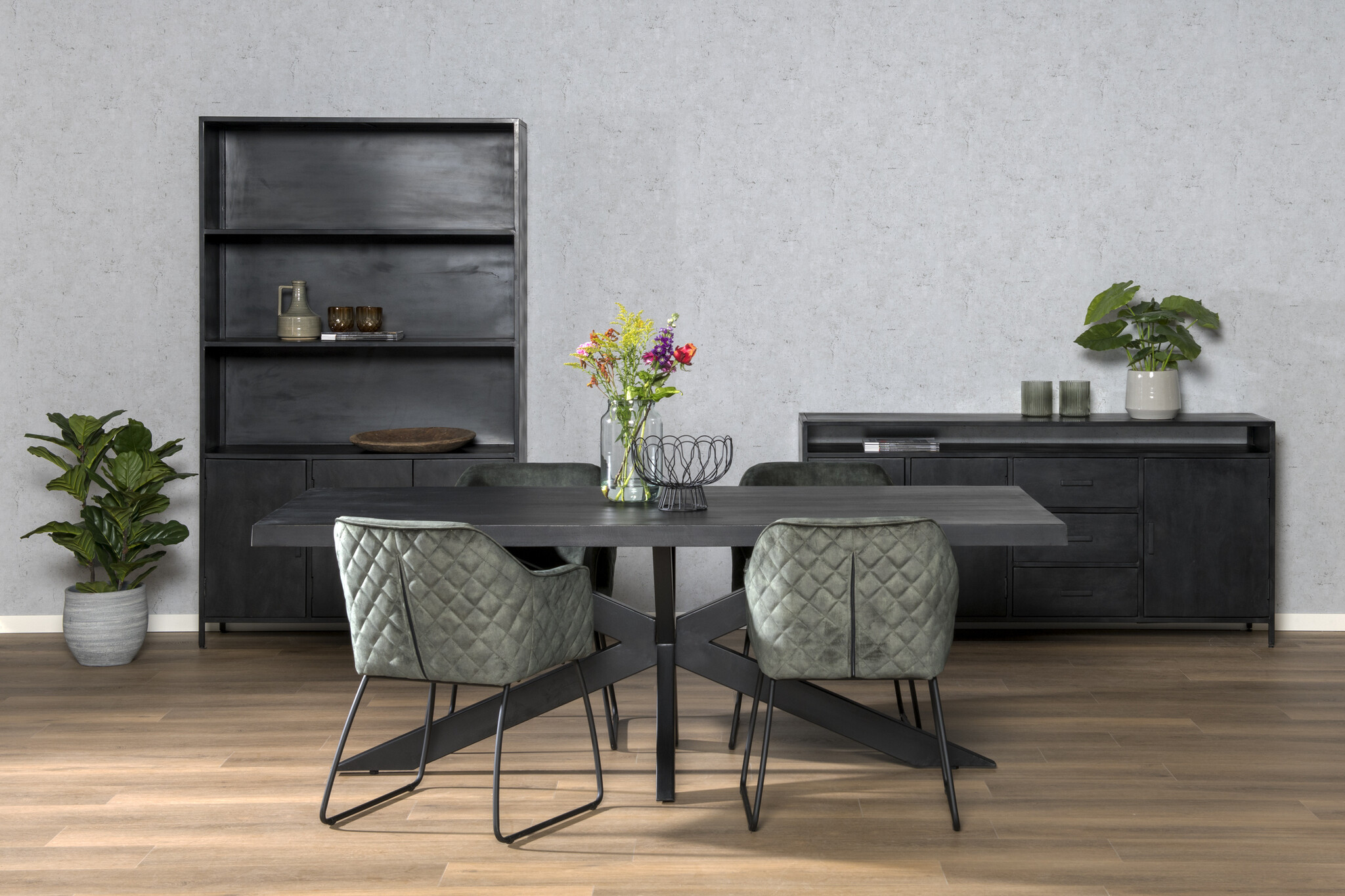 Livingfurn - e Zwart Eetkamertafel Kala -  -  Mango Hout  - 220 cm