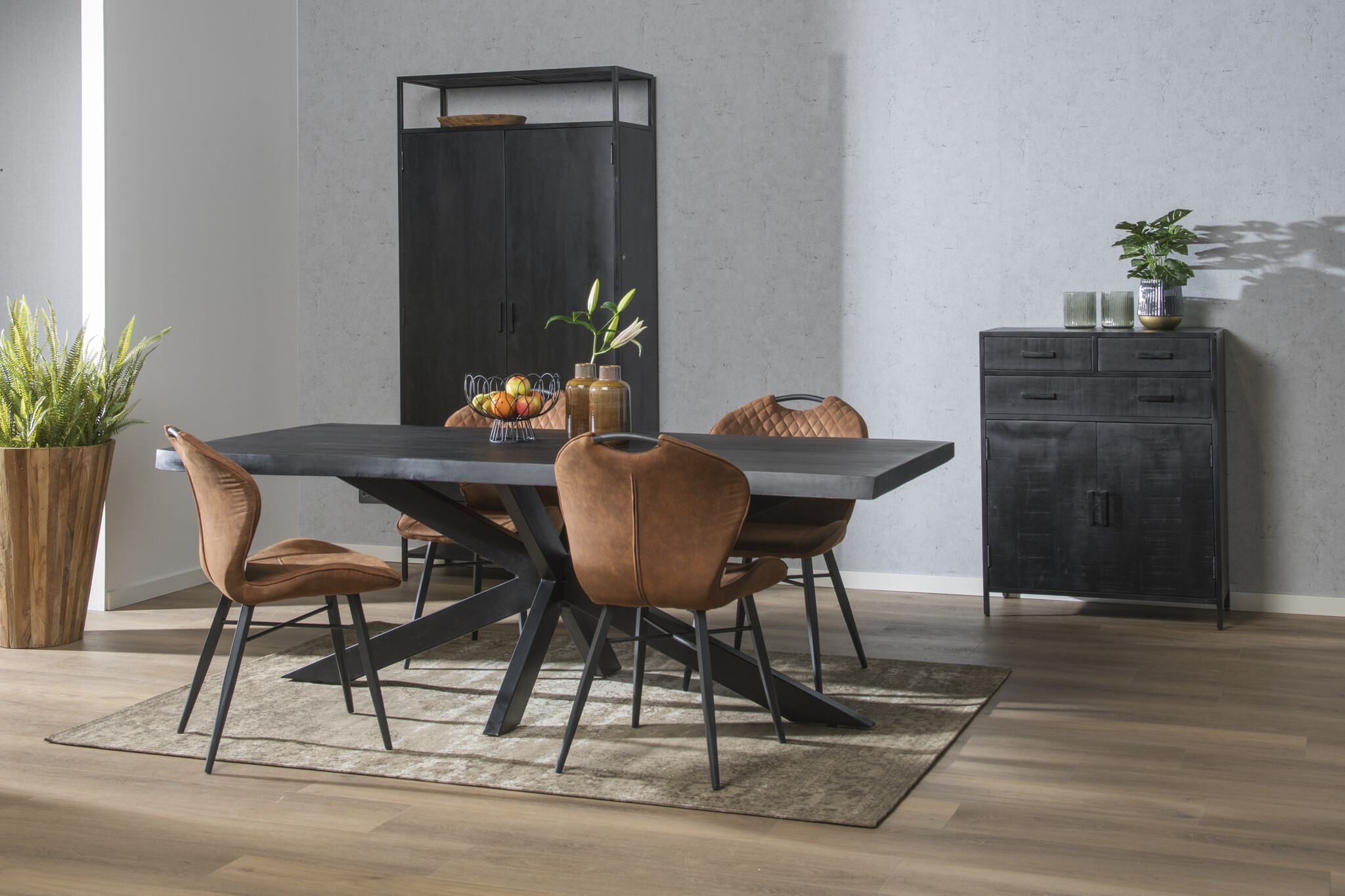 Livingfurn - e Zwart Eetkamertafel Kala -  -  Mango Hout  - 220 cm