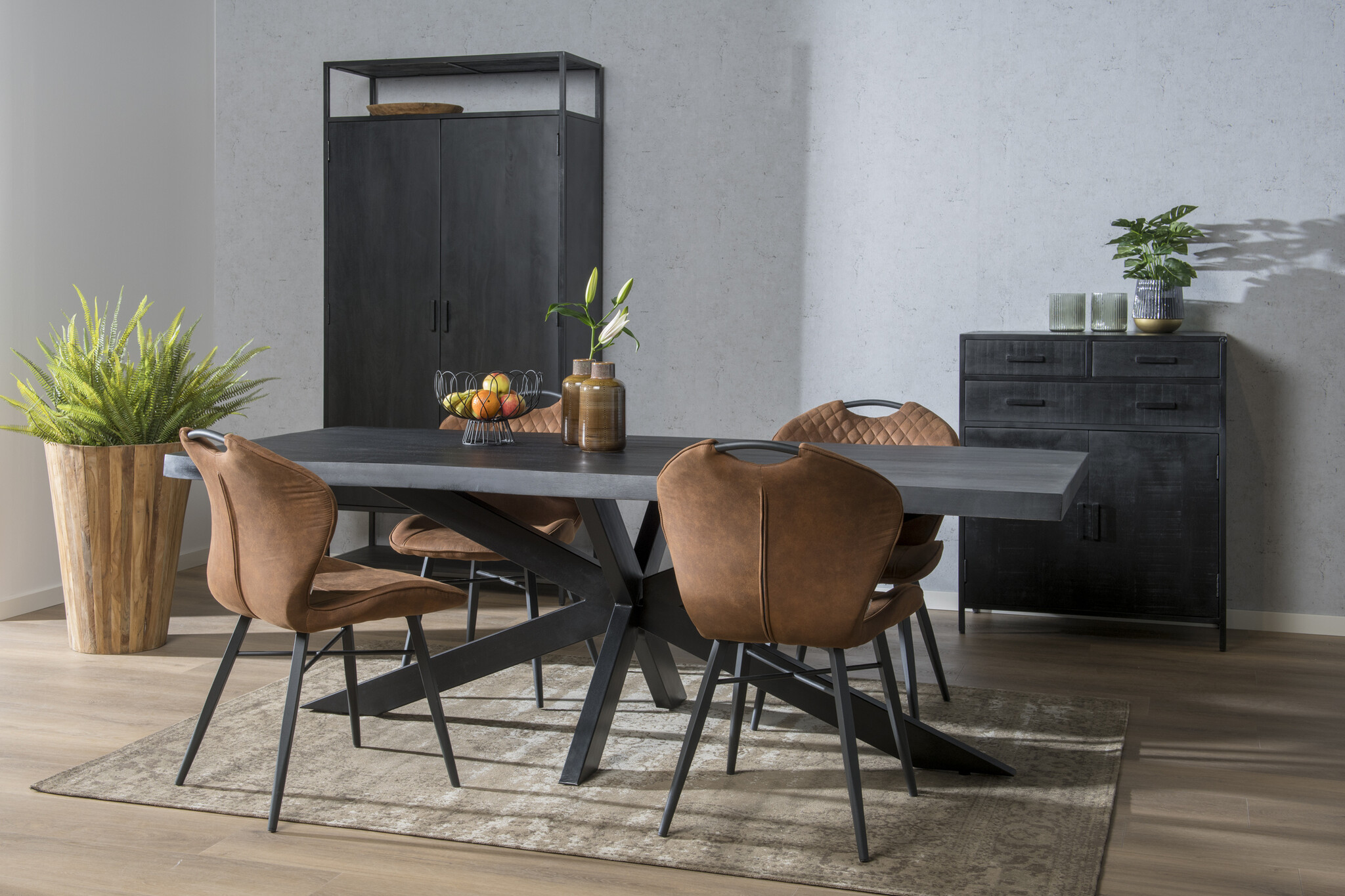 Livingfurn - e Zwart Eetkamertafel Kala -  -  Mango Hout  - 220 cm