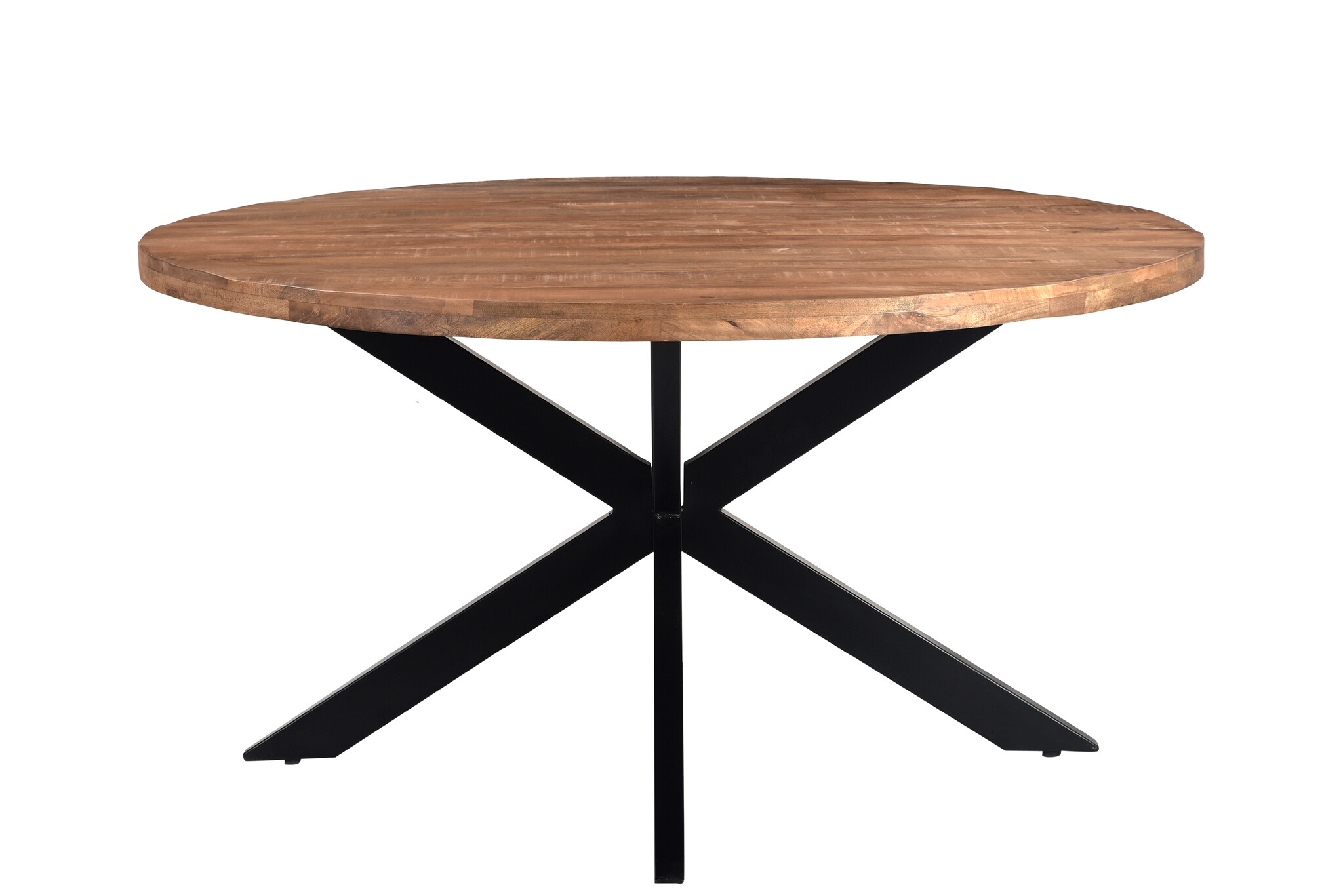 Livingfurn - Eetkamertafel Rocky Round Spider 150cm - Mangohout / Gecoat Staal