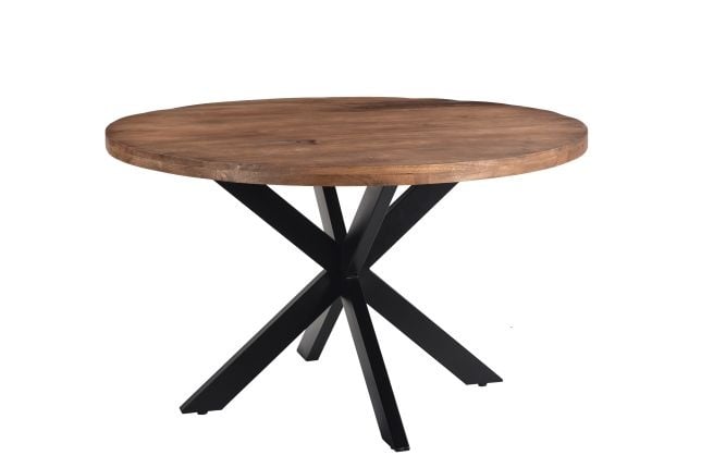 Livingfurn - Eetkamertafel Rocky Round Spider 150cm - Mangohout / Gecoat Staal