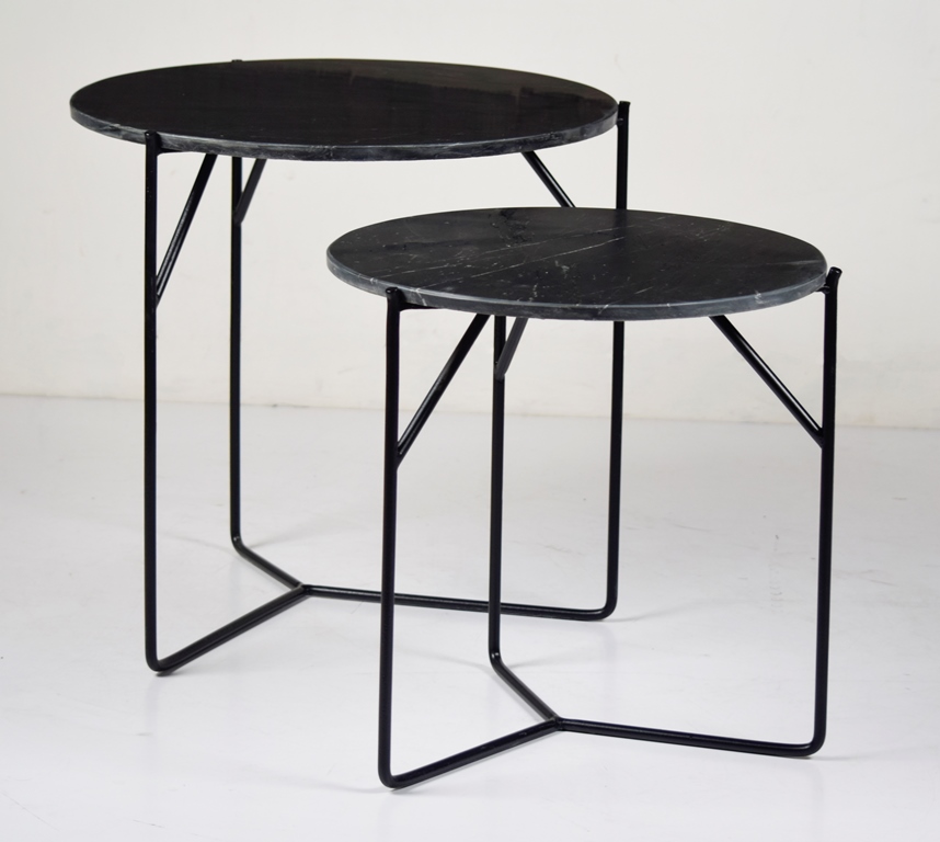 Livingfurn - Bijzettafel Mason Zwart - 52x52x53 - Marmer