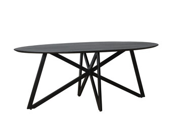 Livingfurn - Zwarte Eetkamertafel Oslo - Web Tafelpoot - Eettafel van Acasia Hout en Gecoat Staal - 200 cm