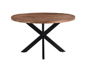 Livingfurn - Eetkamertafel Rocky Round Spider 140cm - Mangohout / Gecoat Staal