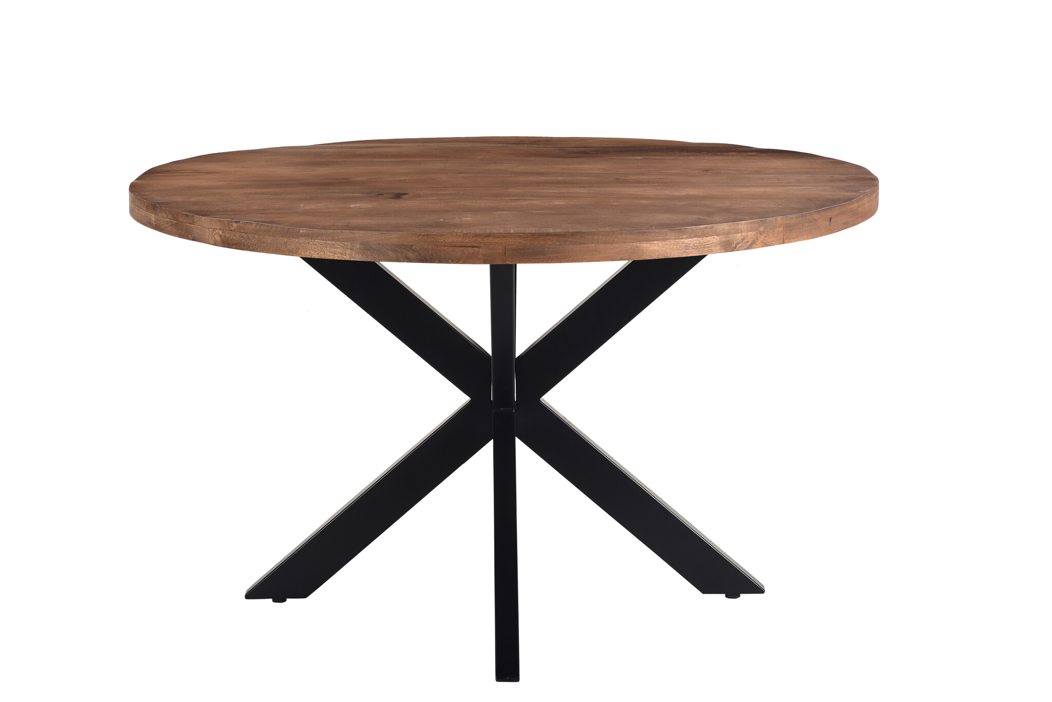 Livingfurn - Eetkamertafel Rocky Round Spider 140cm - Mangohout / Gecoat Staal