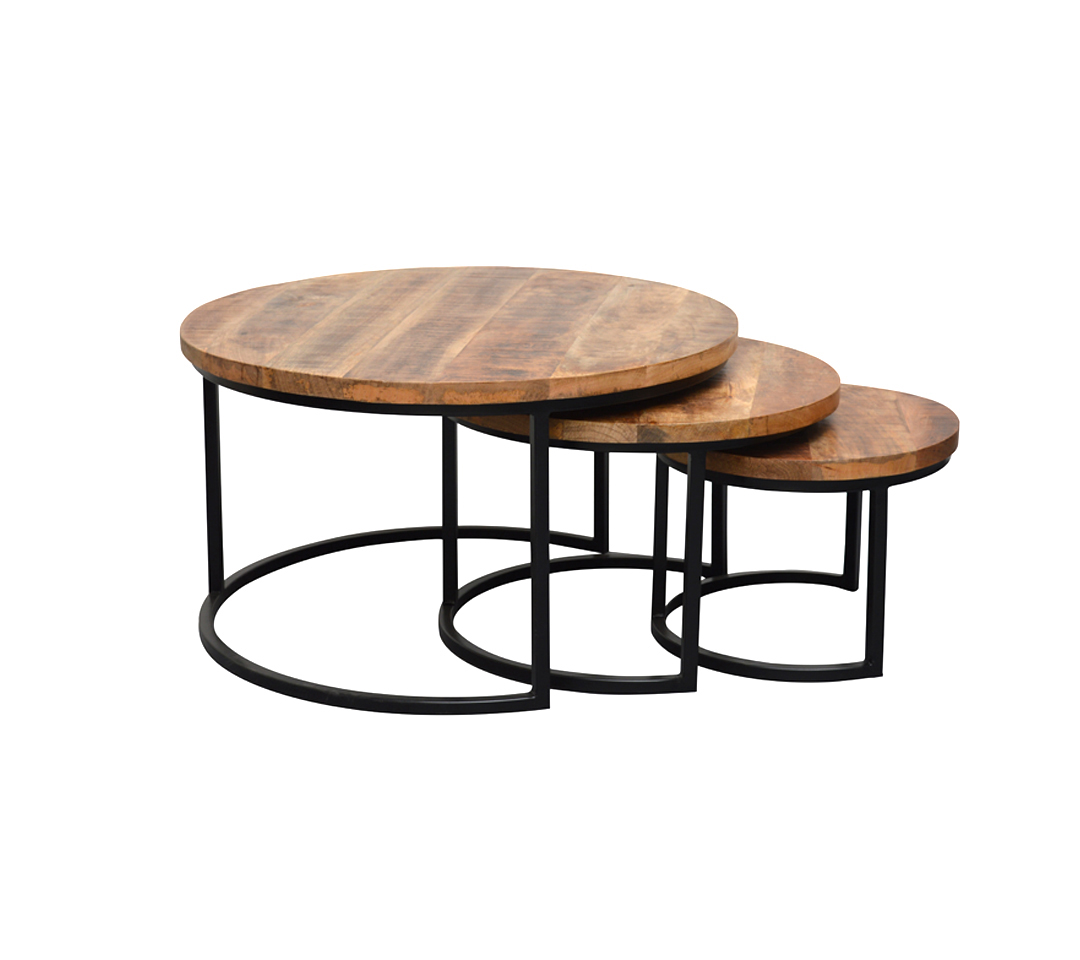 Livingfurn - Salontafel Lifestyle Vince - 73x73x44 - Set van 3 - Mangohout