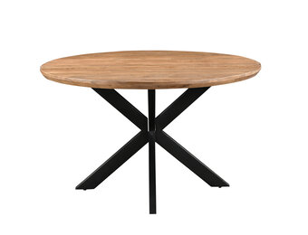 Livingfurn - Eetkamertafel Jesper Round 130cm - Mangohout / Gecoat Staal