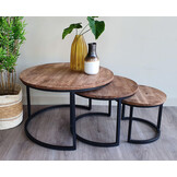 Brix - Salontafel Jerrel - Set van 3 - Mangohout - 73x73x44