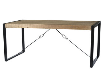 Livingfurn - Eetkamertafel Nairobi - U-Poten - Mango Hout Gecoat Staal - 180x90 cm