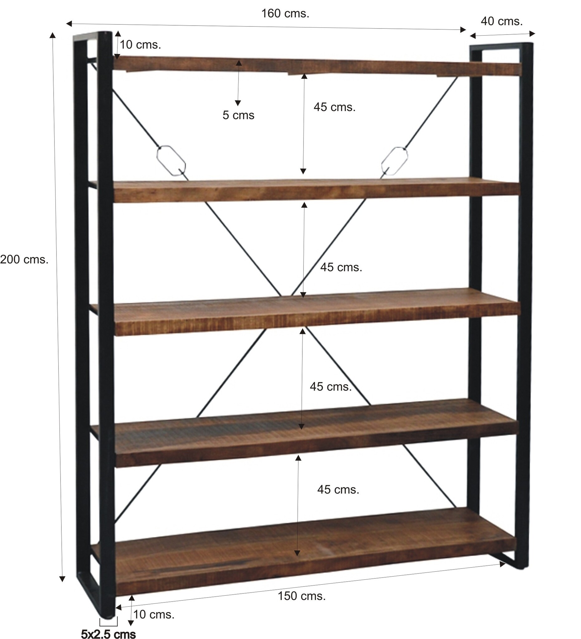 D - Livingfurn - Boekenkast Strong - 200cm - Mangohout - Bruin