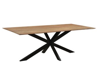 Livingfurn - Moderne Eetkamertafel Oslo - Met Spider Tafelpoot - Van Acasia Hout en Gecoat Staal - Bruine Design Eettafel - 200 cm