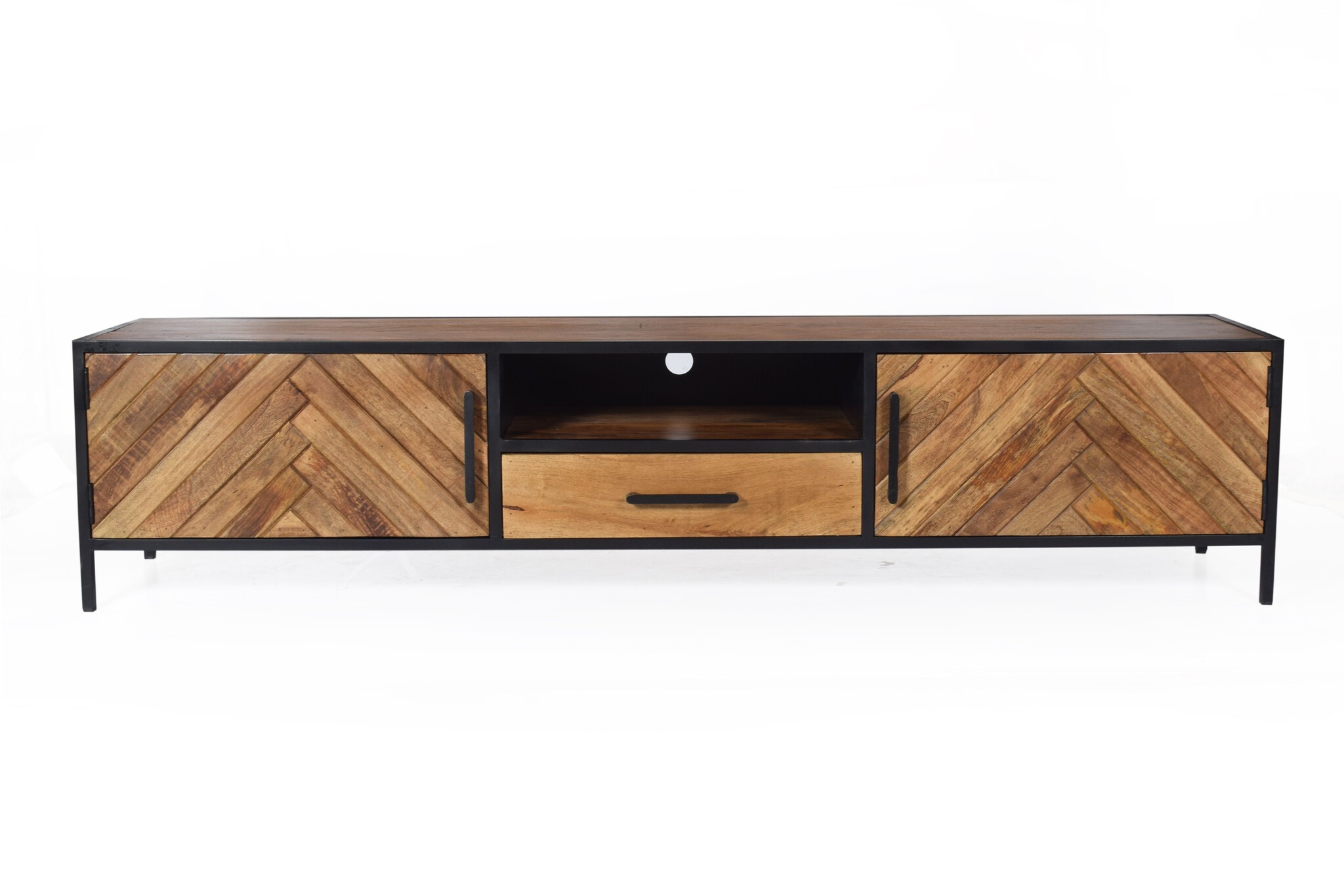 Livingfurn - TV Meubel Brooklyn 200cm - Mangohout / Gecoat Staal