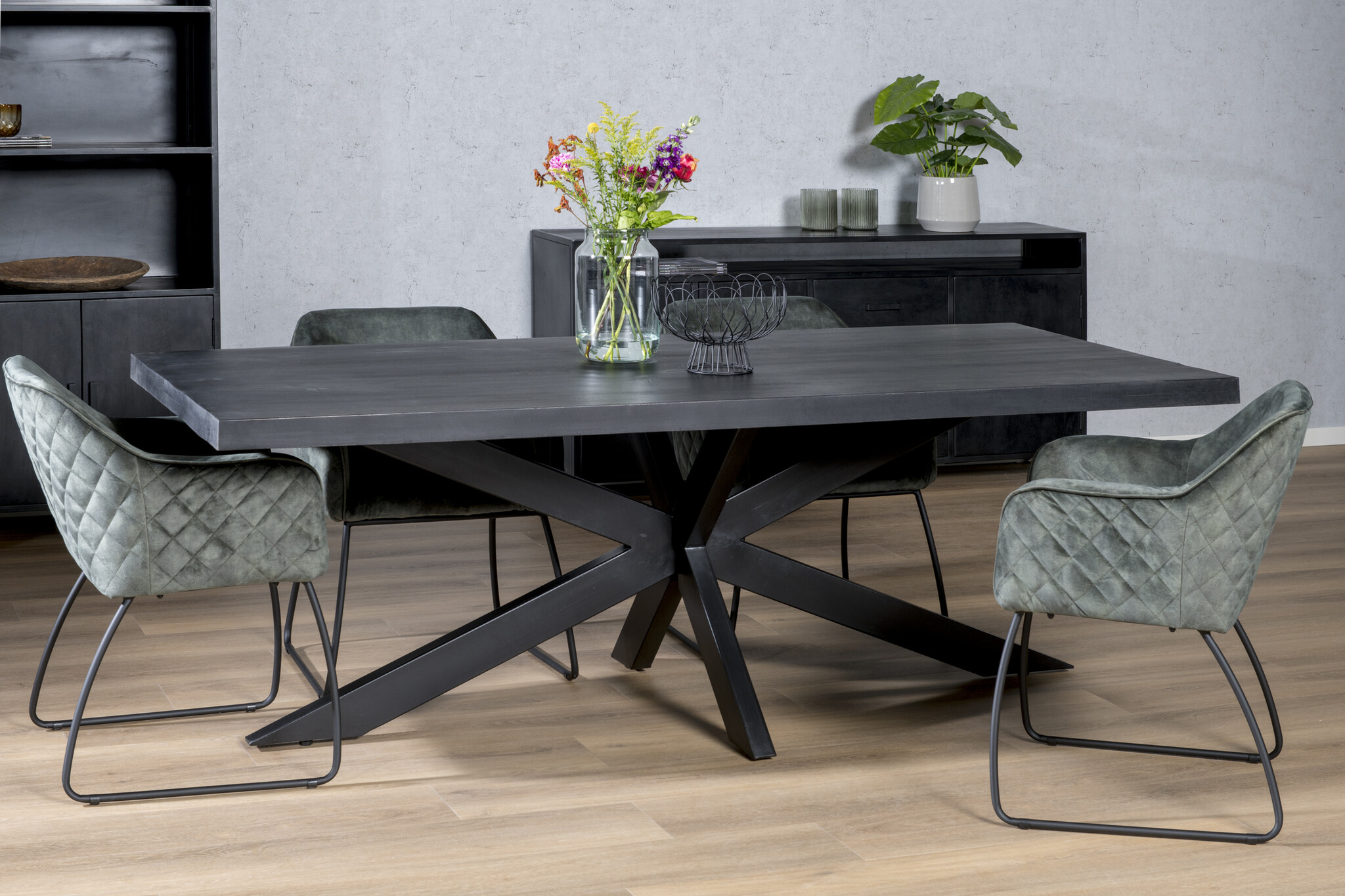 Livingfurn - e Zwart Eetkamertafel kala - Mango Hout  - 200 cm