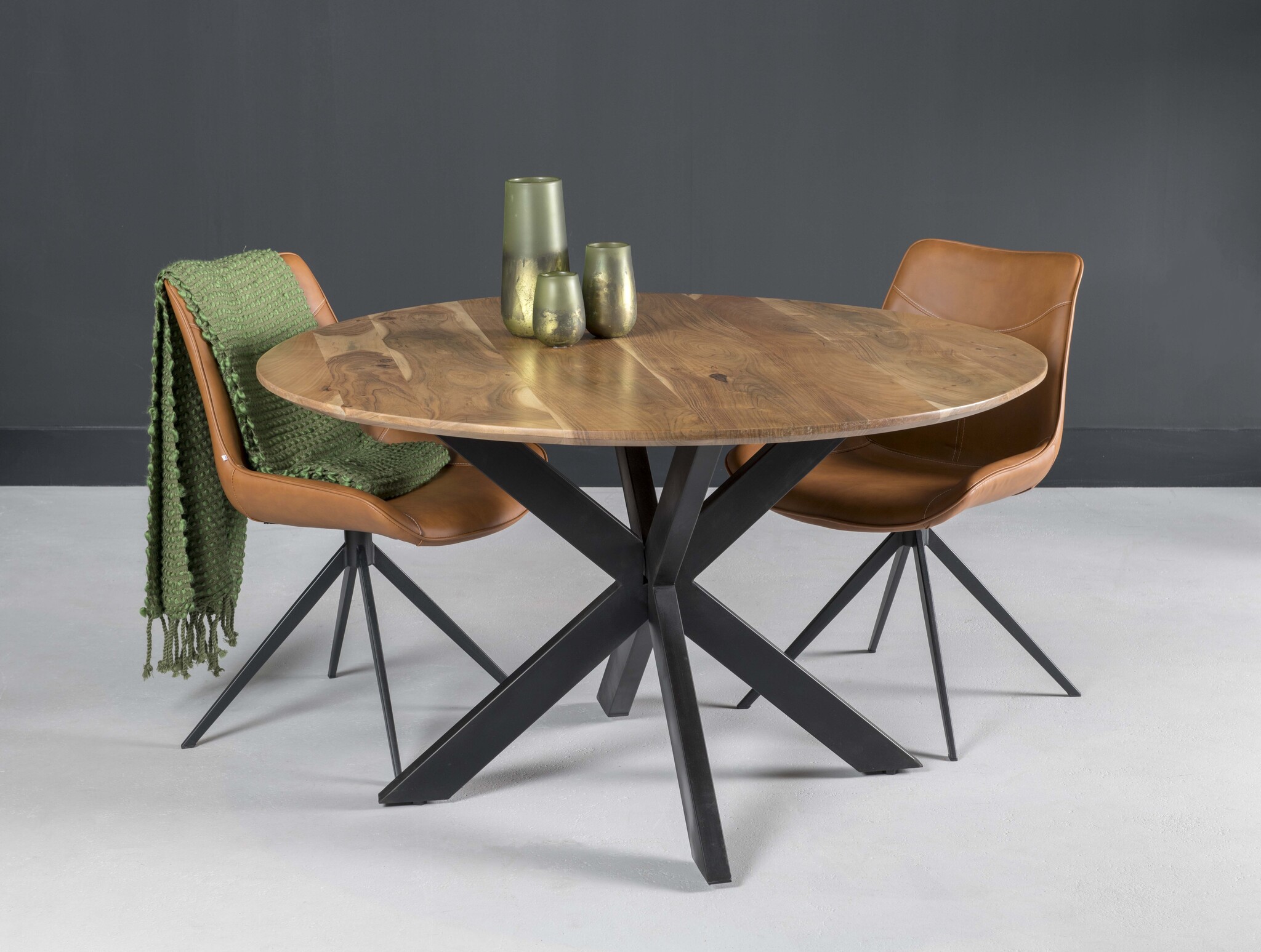 Livingfurn - e Ronde Eetkamertafel -  -  Acasia Hout  - 120 cm - Bruin