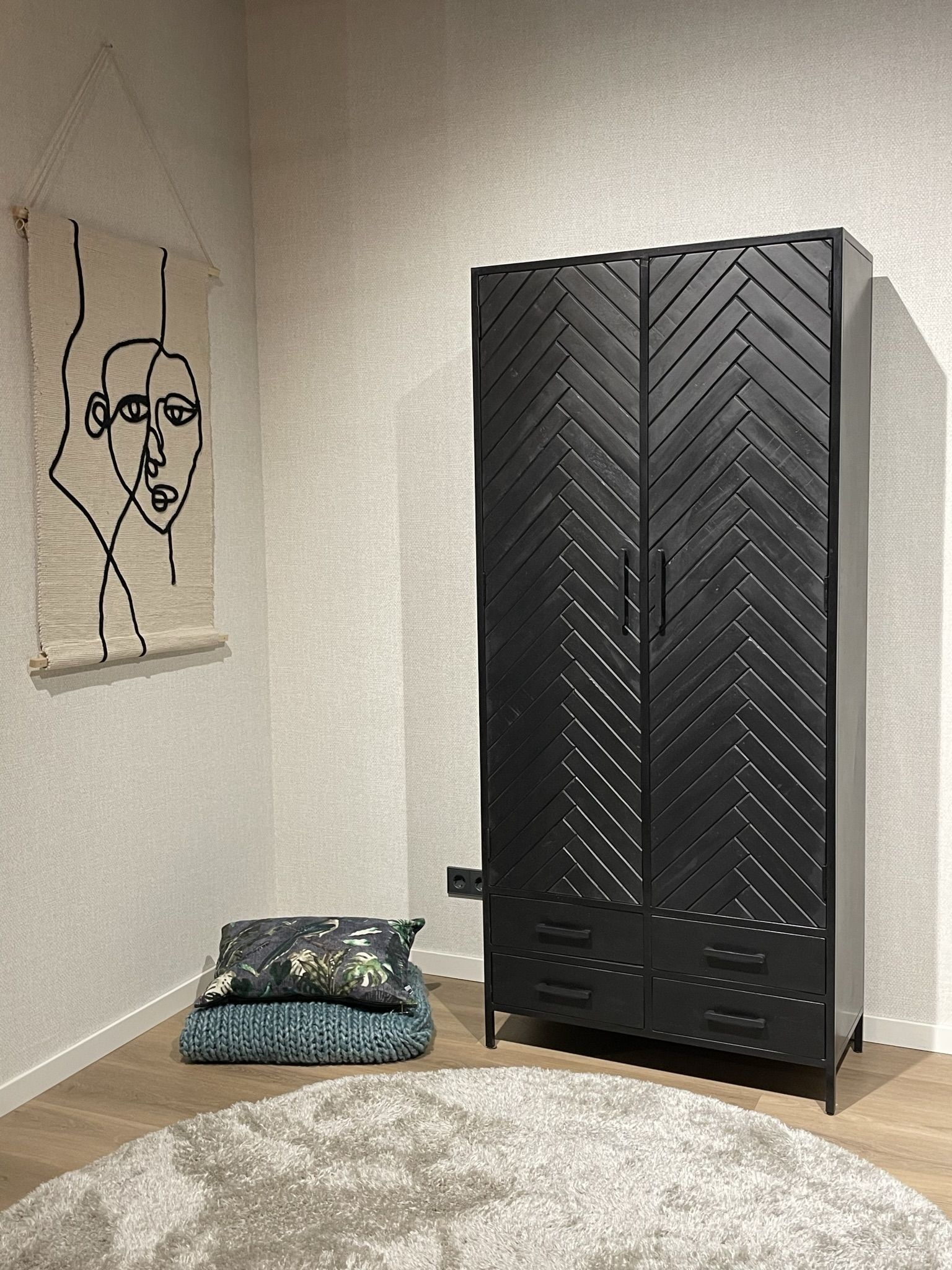 Livingfurn - Kabinetkast York 2 lade 90cm - Mangohout / Gecoat Staal