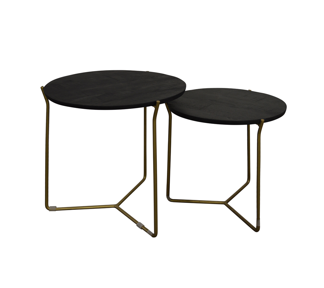 Livingfurn - Bijzettafel Mason Zwart/Brass - 52x52x53 - Mangohout