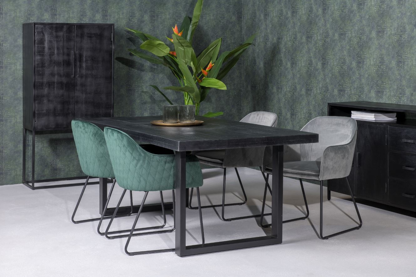 Livingfurn - Moderne Eetkamertafel Kala - U-Poten - van Mango en Hout Gecoat Staal - 200 cm - Zwart