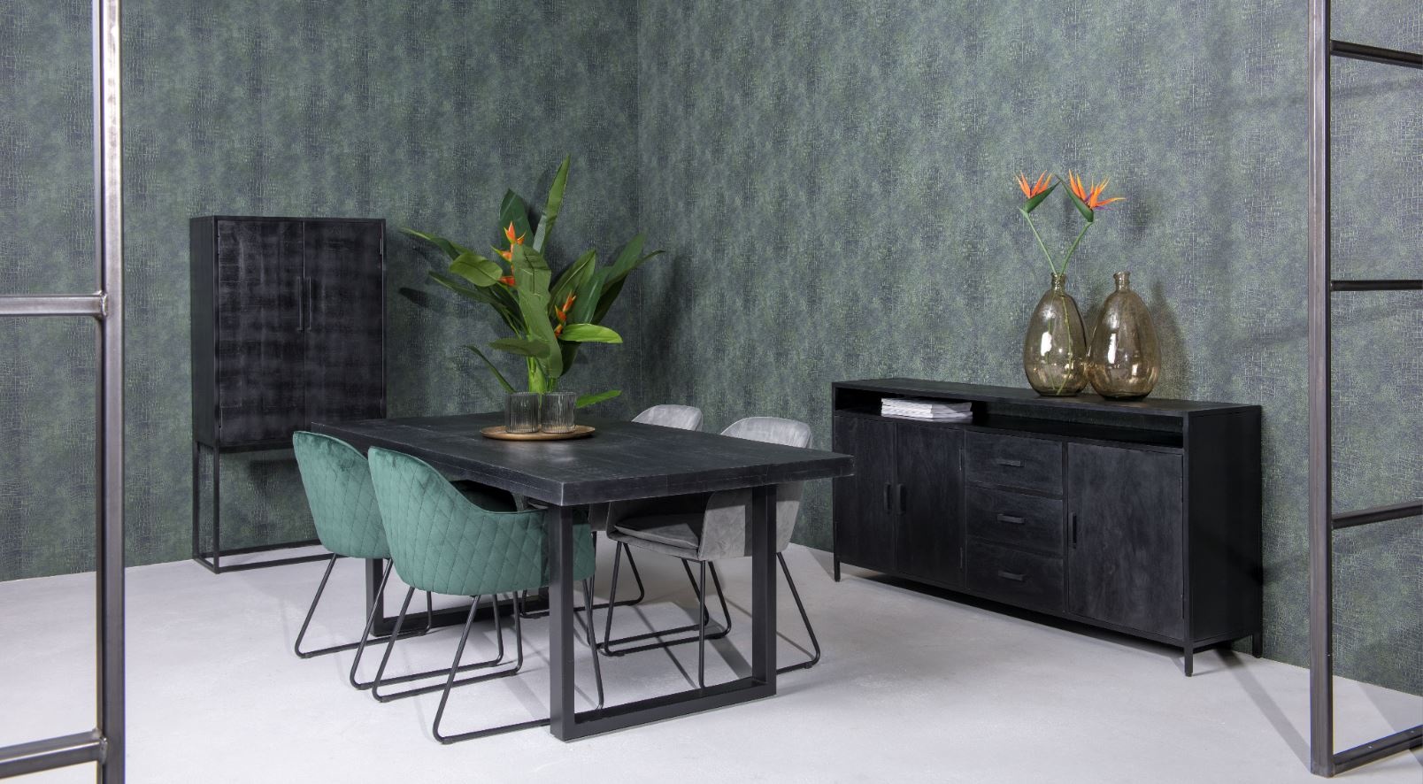 Livingfurn - Moderne Eetkamertafel Kala - U-Poten - van Mango en Hout Gecoat Staal - 200 cm - Zwart