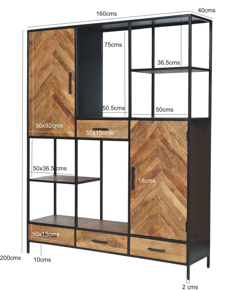 Livingfurn - Kabinetkast Brooklyn 160cm - Mangohout / Gecoat Staal
