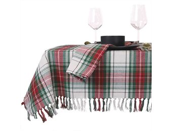 Unique Living - Tafelkleed Xmas Tartan - 150x300cm - White