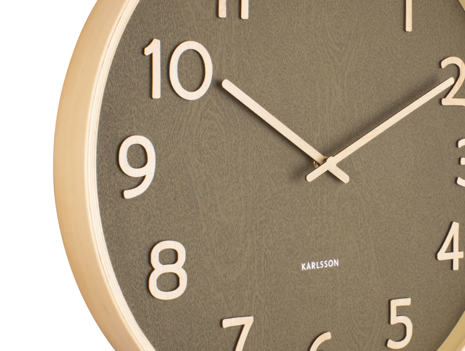 Karlsson - Wandklok Pure Wood Grain - Mosgroen- Ø40cm