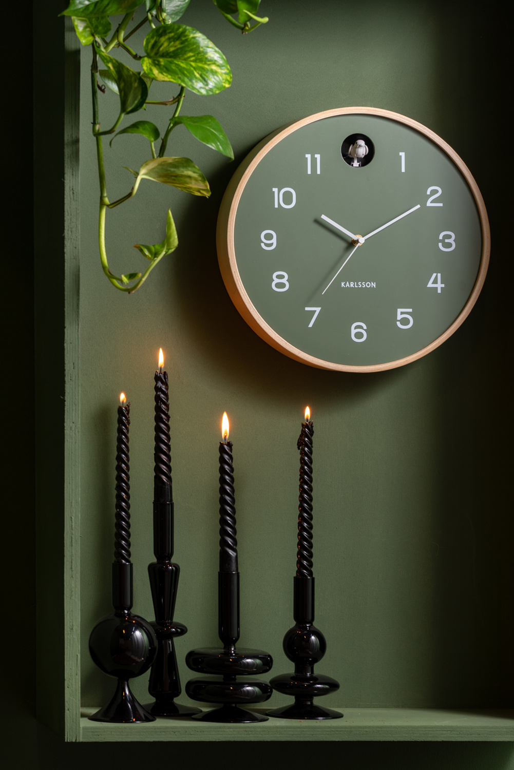 Karlsson - Wandklok Natural Cuckoo - Jungle groen- Ø31,5cm