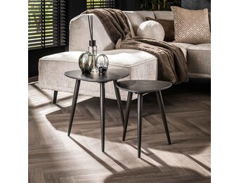 Hoyz Collection - Bijzettafel Set-2 Driehoekig Ceramic - Ceramic Natural Black